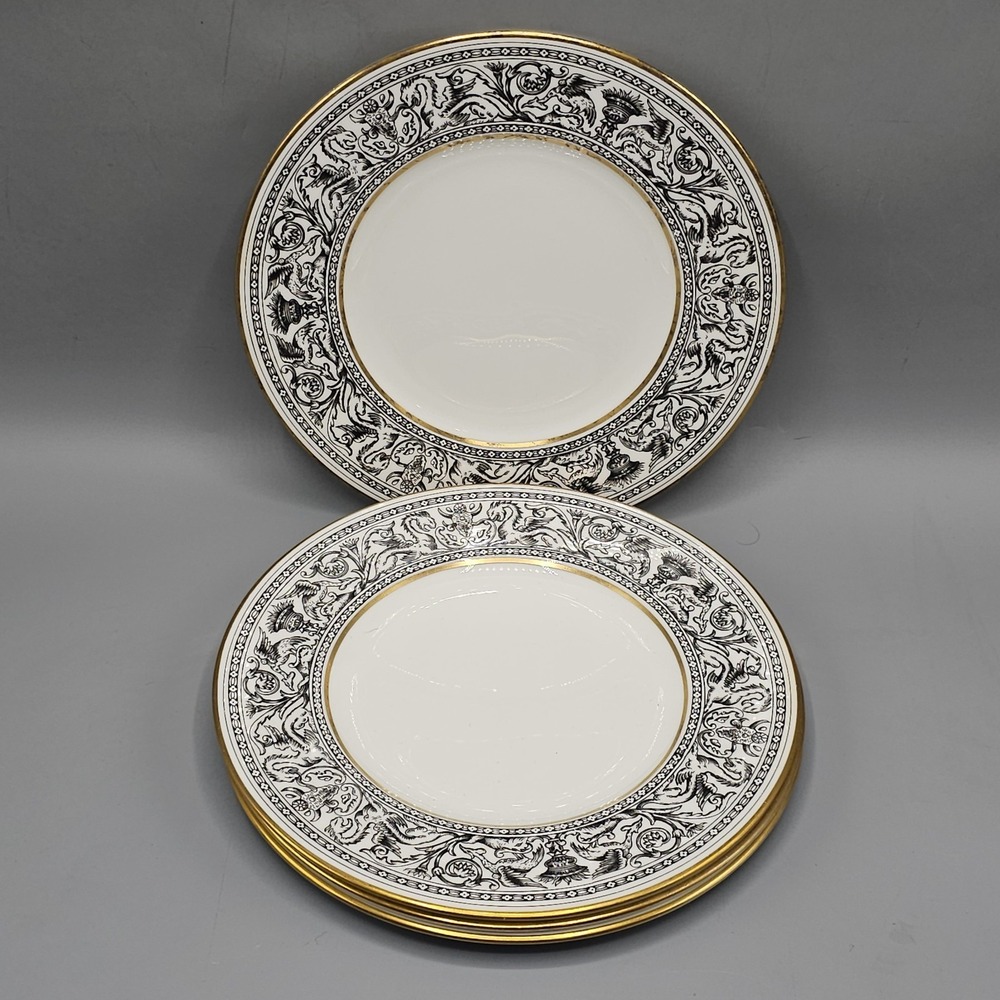 Wedgewood Florentine Black Dragons 8" Salad Plates W4312 Set Of 4 England Bone